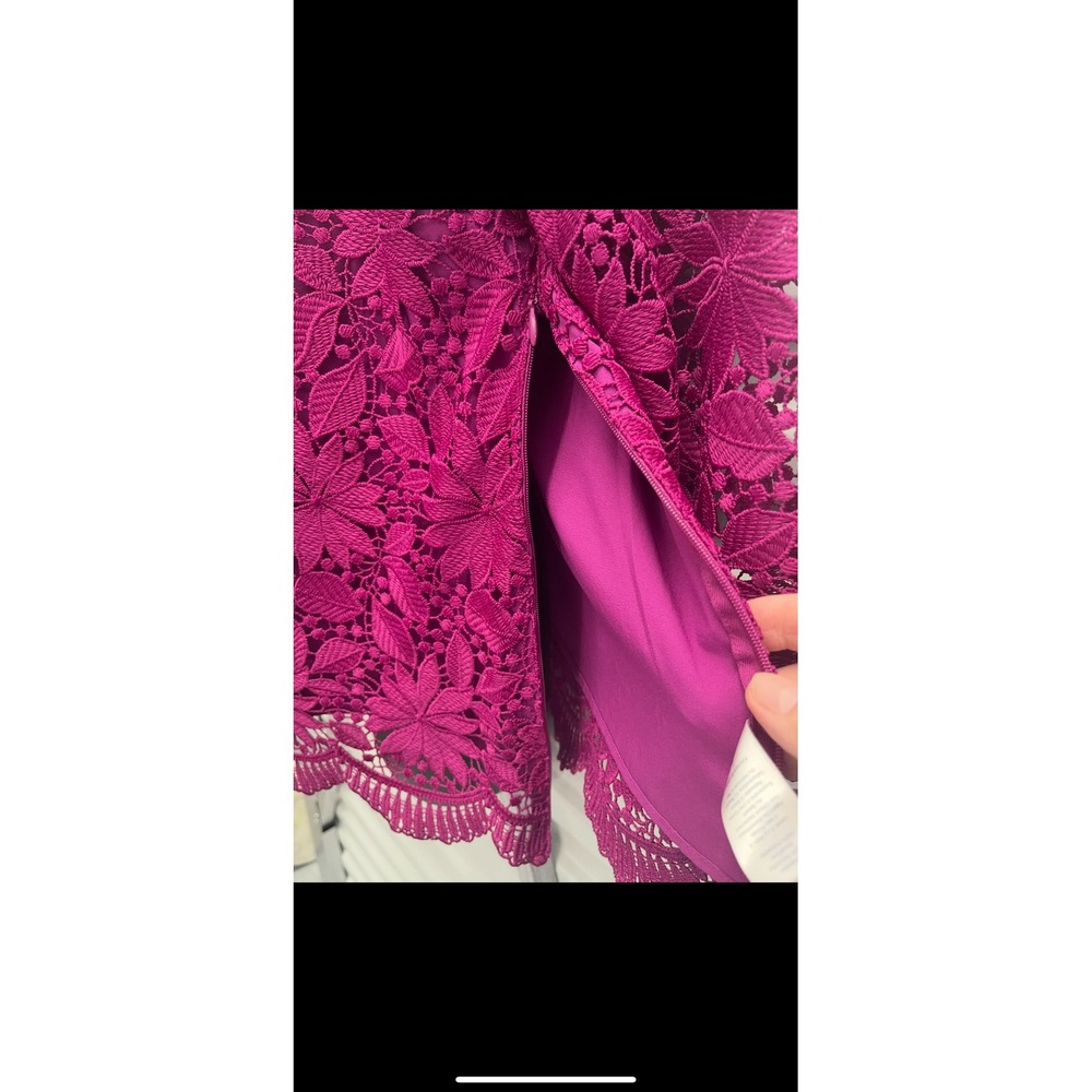 RSVP by Talbots women's Lace Top Magenta Floral 3/4 Sleeve Scalloped Hem Sz L - Picture 6 of 16